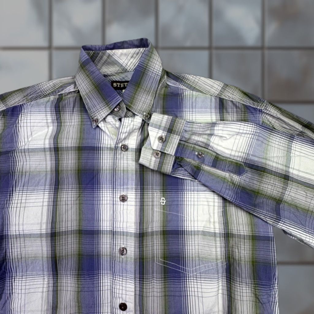 Stetson Stetson Shirt Mens Plaid Button-Down Long Sleeve Cotton Purple Green Button-Up Classic Regular Size S Size US S / EU 44-46 / 1 - 1 Thumbnail