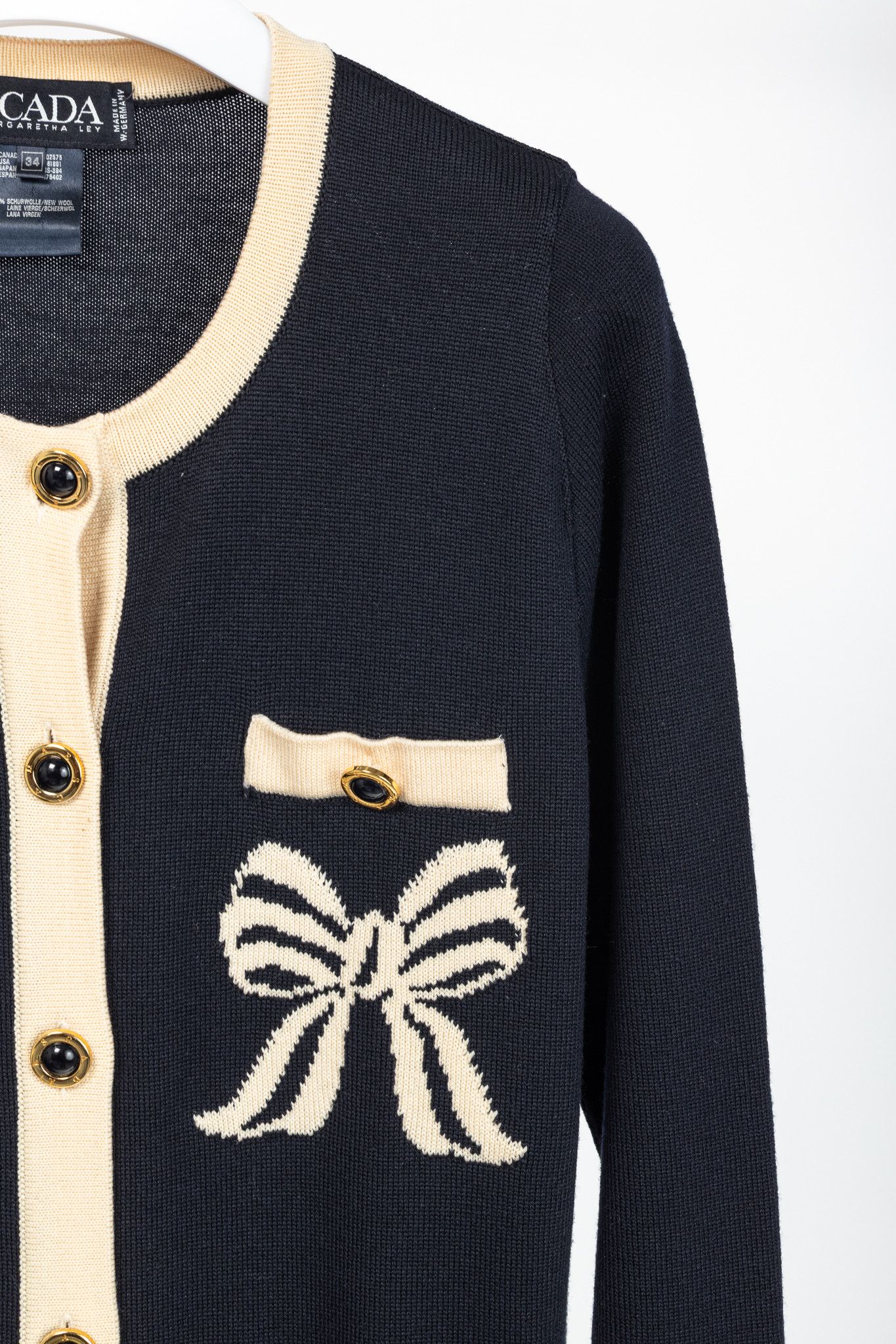 Escada Escada by Margaretha Ley Navy Wool-Knit Bow Button Cardigan Size S / US 4 / IT 40 - 5 Thumbnail