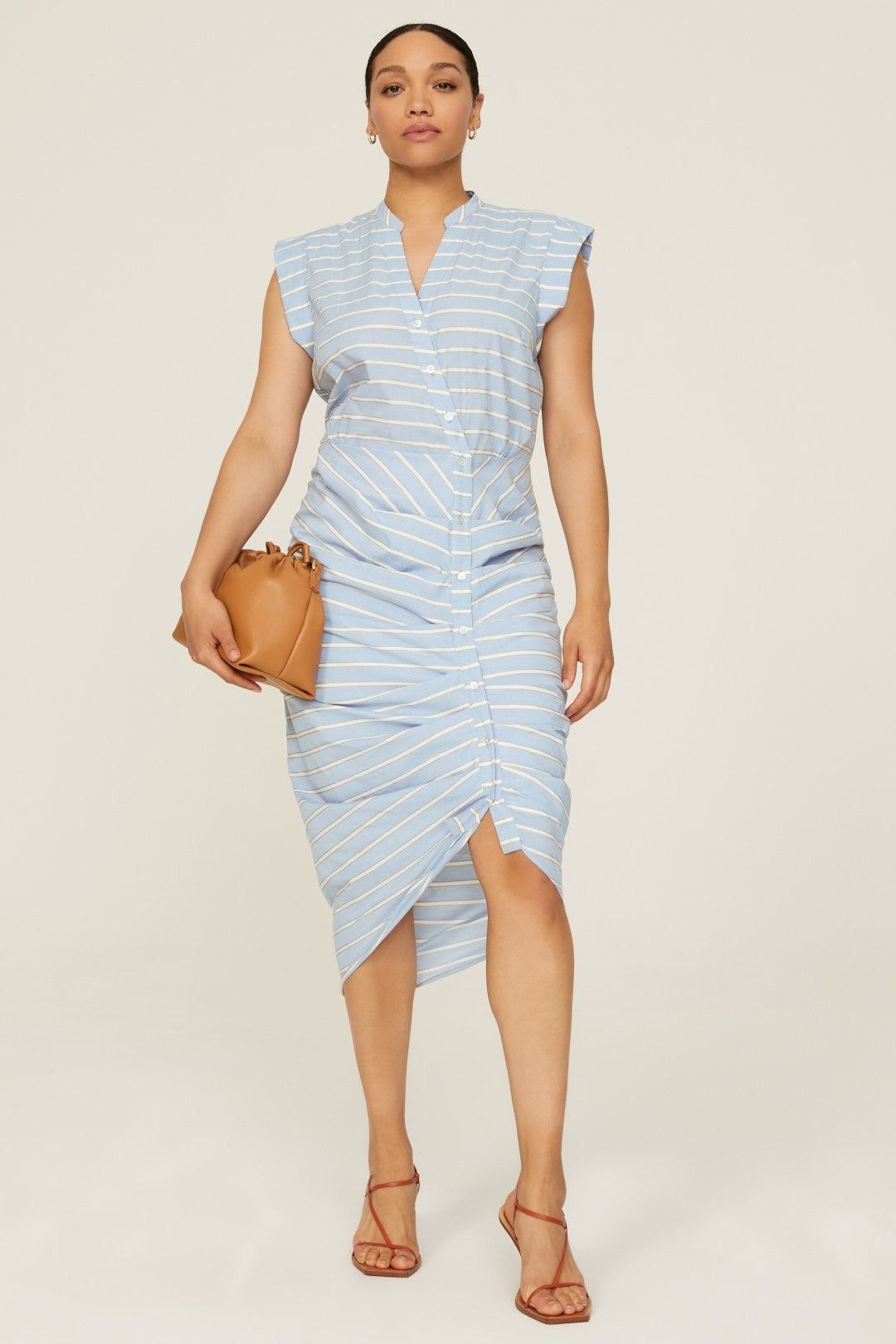 Veronica Beard Veronica Beard Blue White Striped Ruched Shirt Dress​ Size M / US 6-8 / IT 42-44 - 5 Thumbnail