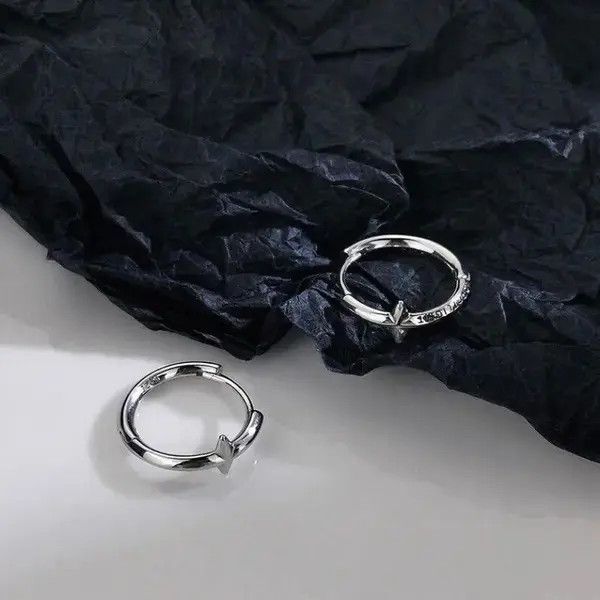 Jewelry × Vintage 925 Silver Plated Star Hoop Earrings for Men Women Size ONE SIZE - 3 Thumbnail