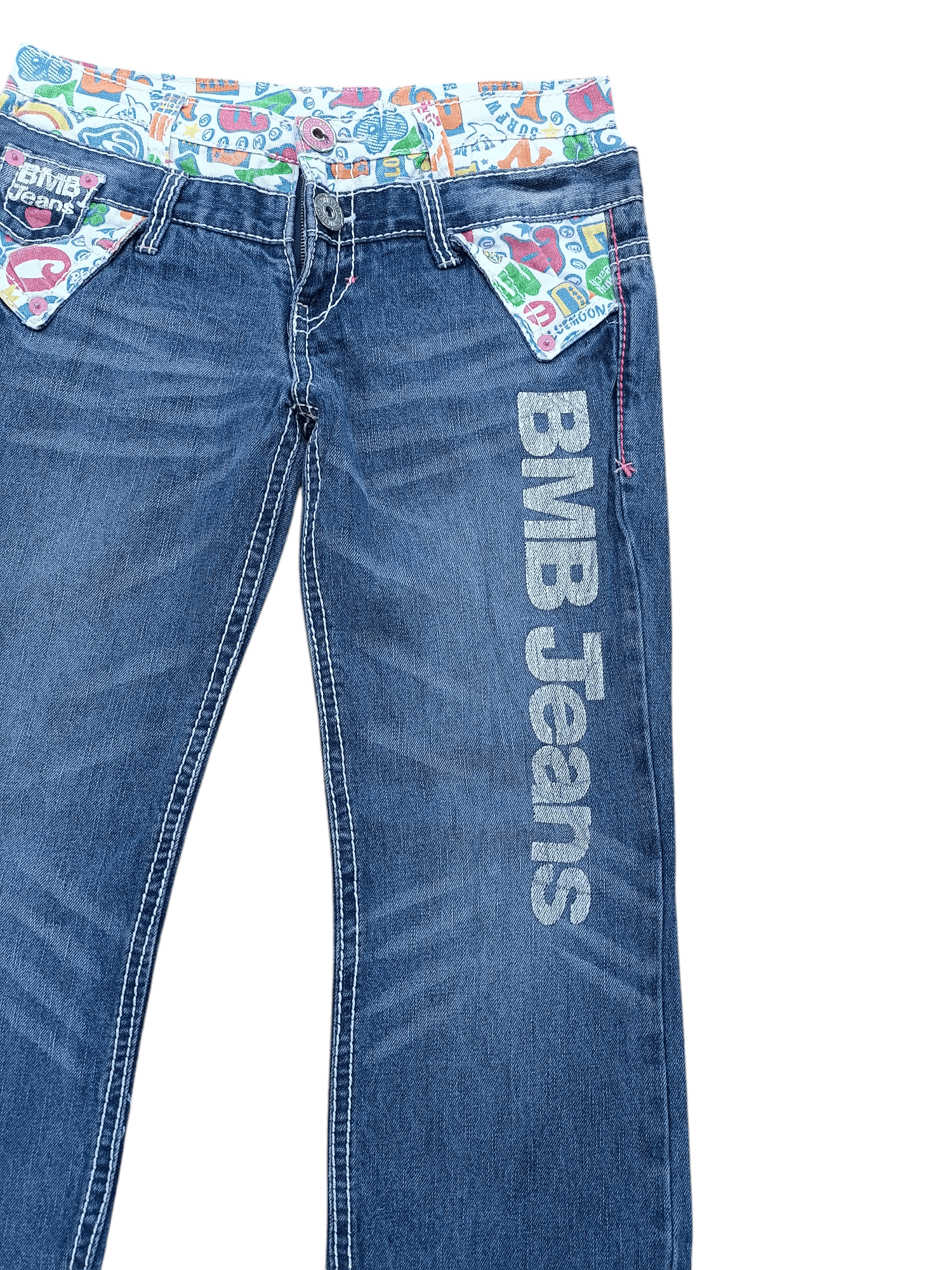 Designer VTG🔥BLUE MOON BLUE Double Waist Big Logo Paint Design Denim Size US 34 / EU 50 - 15 Thumbnail