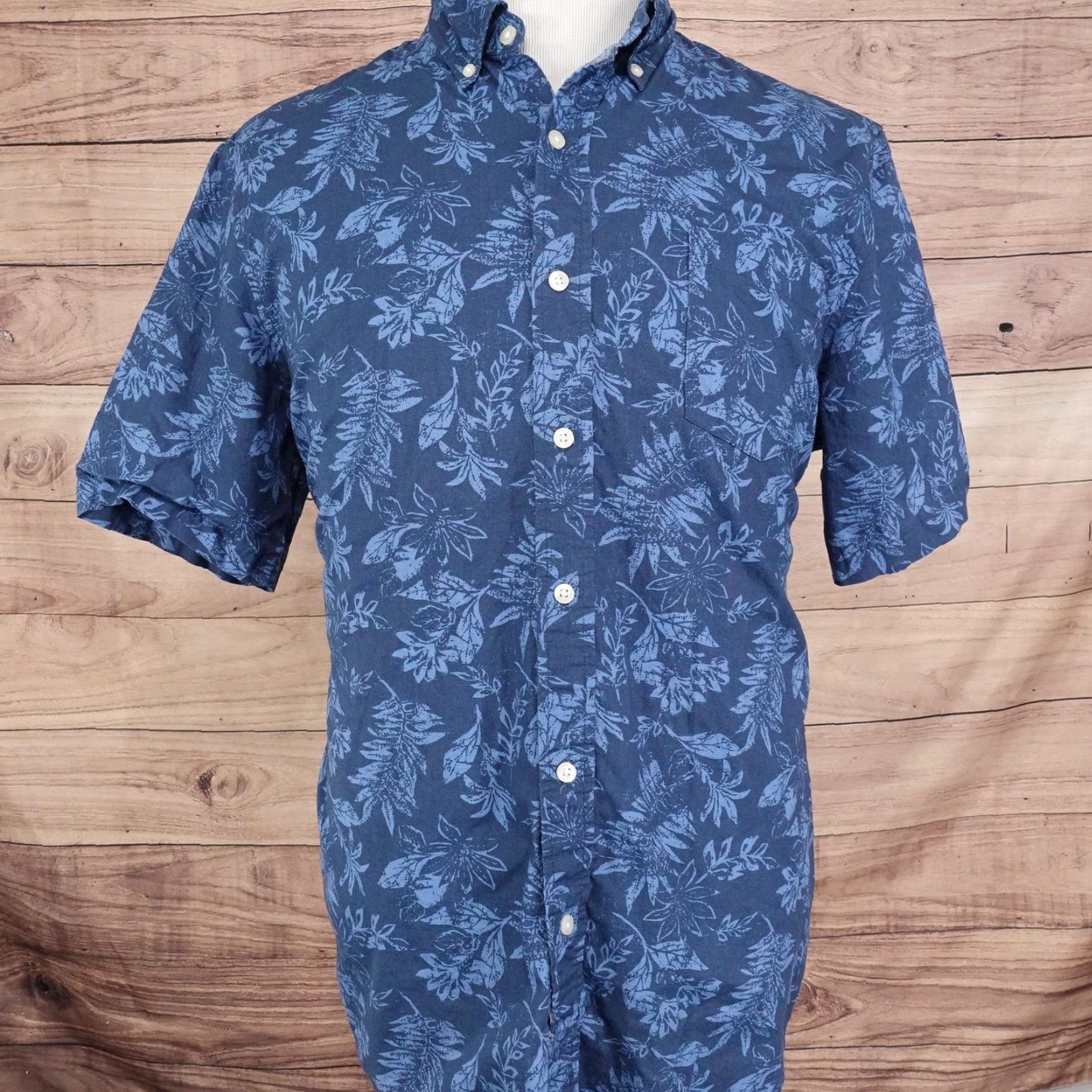 Chaps Chaps Shirt Adult XL Blue Floral Short Sleeve Cotton Button-Front Tropical Mens Size US XL / EU 56 / 4 - 3 Thumbnail