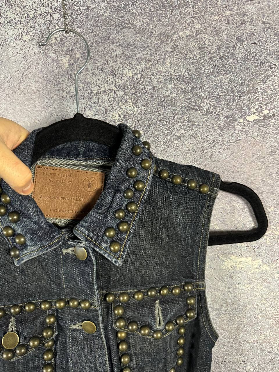 Allsaints × Vintage AllSaints Spitalfields Biker Studded Denim Vests Gilet S sz Size S / US 4 / IT 40 - 7 Thumbnail