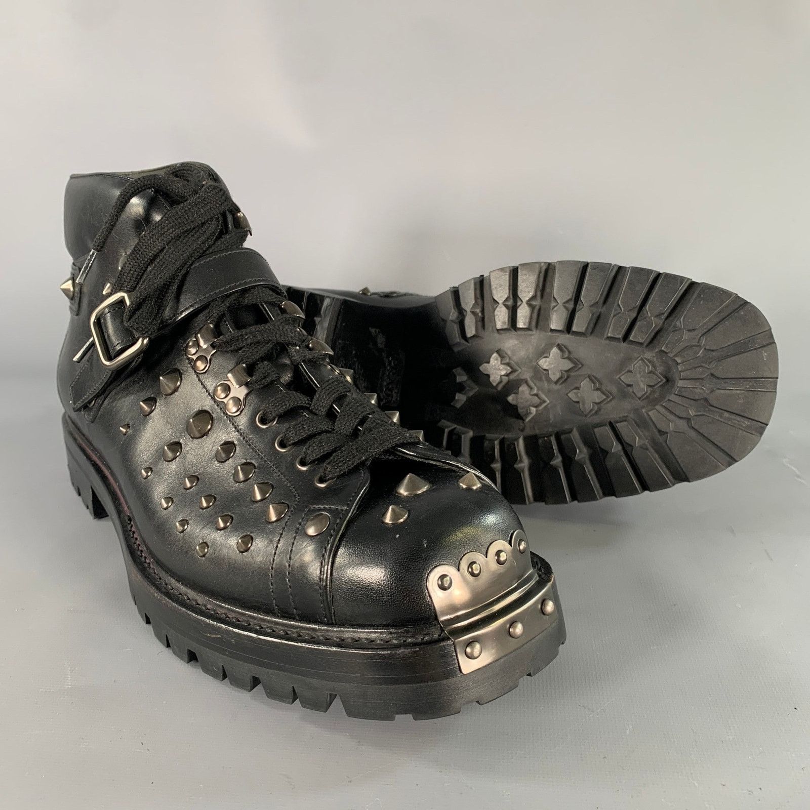Prada PRADA Size 12 Black Studded Leather Ankle Boots Size US 12 / EU 45 - 5 Thumbnail