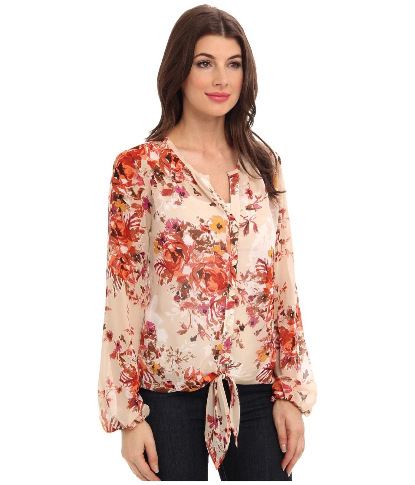 Other Kut from the Kloth Chiffon Floral Tie-Front Blouse Medium Size M / US 6-8 / IT 42-44 - 2 Thumbnail