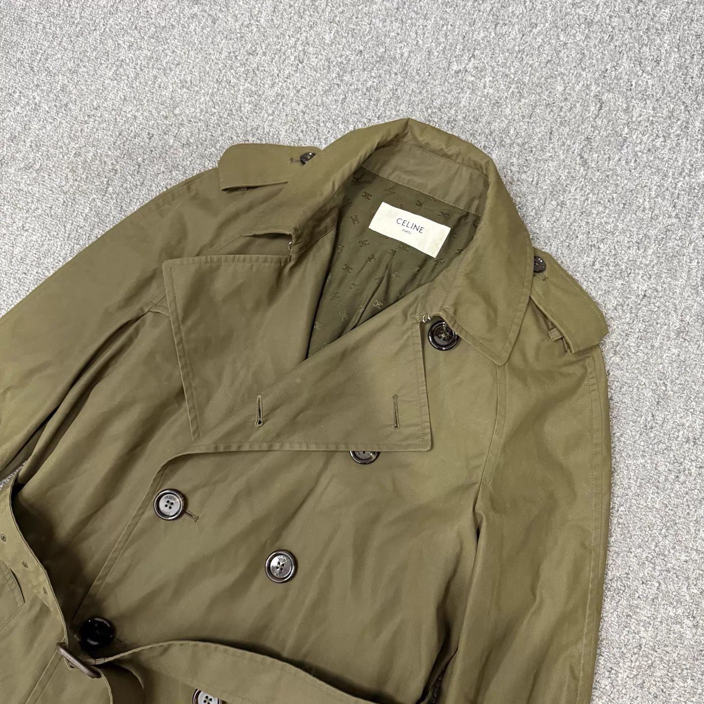 Celine Celine Military Green Print Lining Trench 38(99New) Size XS / US 0-2 / IT 36-38 - 3 Thumbnail