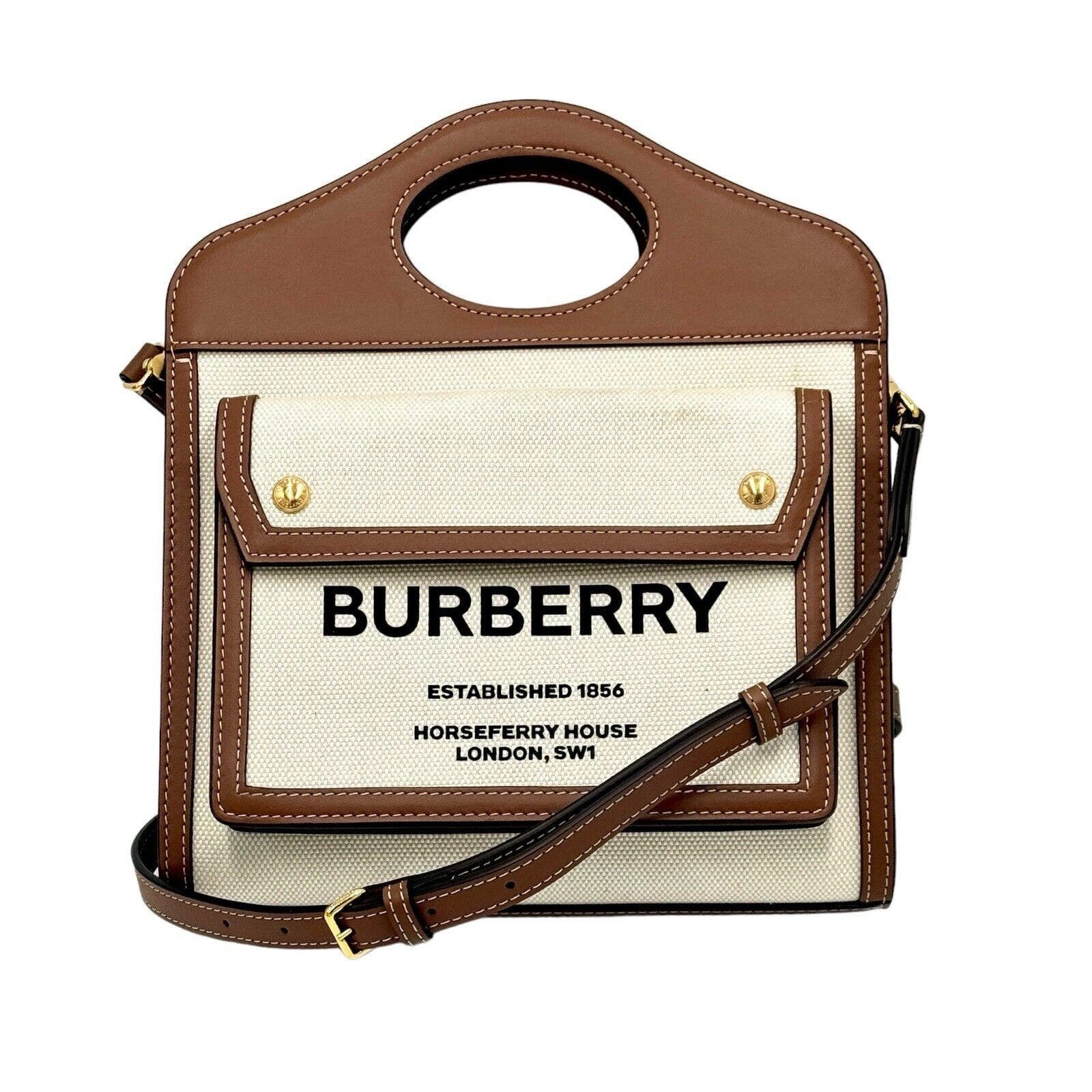 image of Burberry Mini Pocket Bag In Natural/malt Brown Canvas Clean in White, Men's