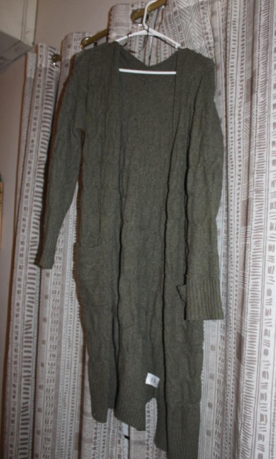 Other Pink Rose Long Olive Green Cable Knit Cardigan w Pockets S Size S / US 4 / IT 40 - 1 Thumbnail