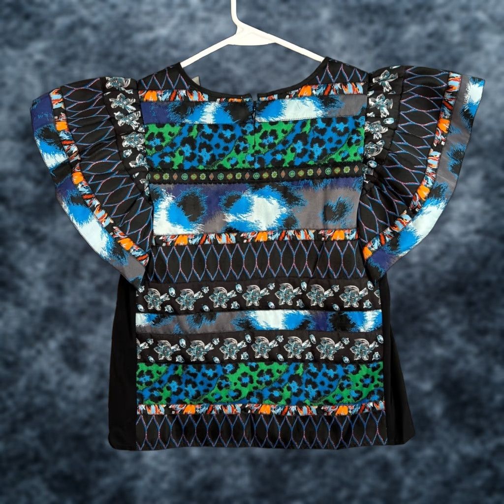 KENZO x H&M Womens Blouse Multicolor Silk Ruffle Sleeve 4 Adult Regular