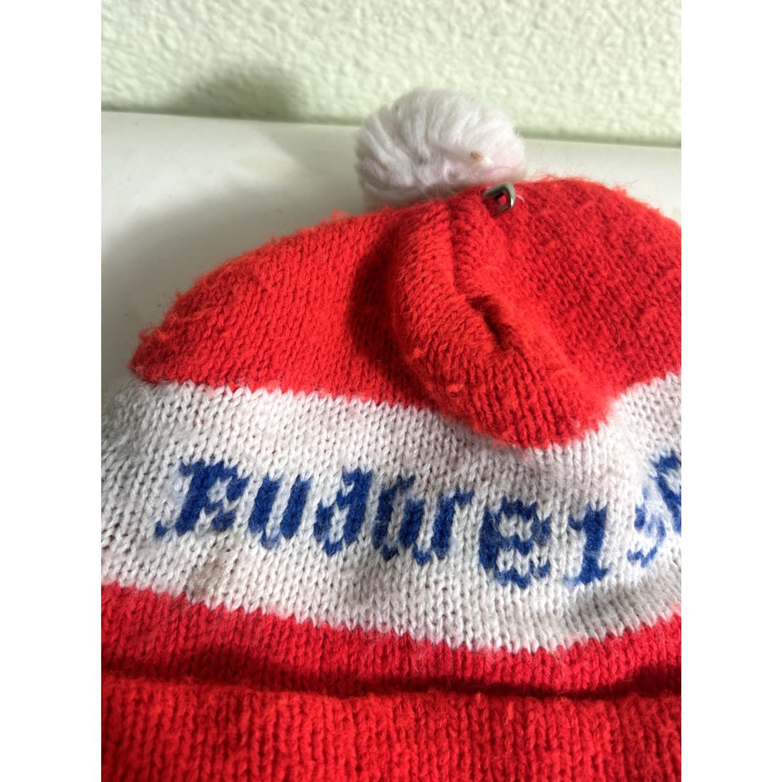 Budweiser VINTAGE Budweiser Beer Knit Beanie Ski Winter Pom Hat Stocking Cap Flaw Size ONE SIZE - 4 Thumbnail