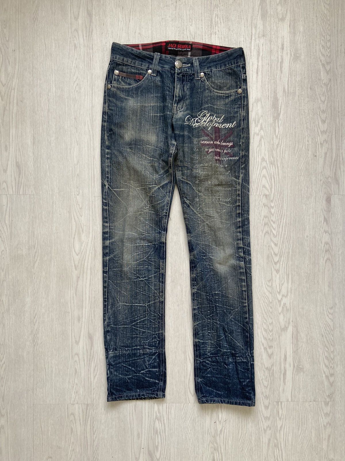 If Six Was Nine × Japanese Brand × Le Grande Bleu (L.G.B.) Vintage 2000’s Jack Serika Visual Kei Skull Crazy Denim Pant Size US 30 / EU 46 - 1 Thumbnail