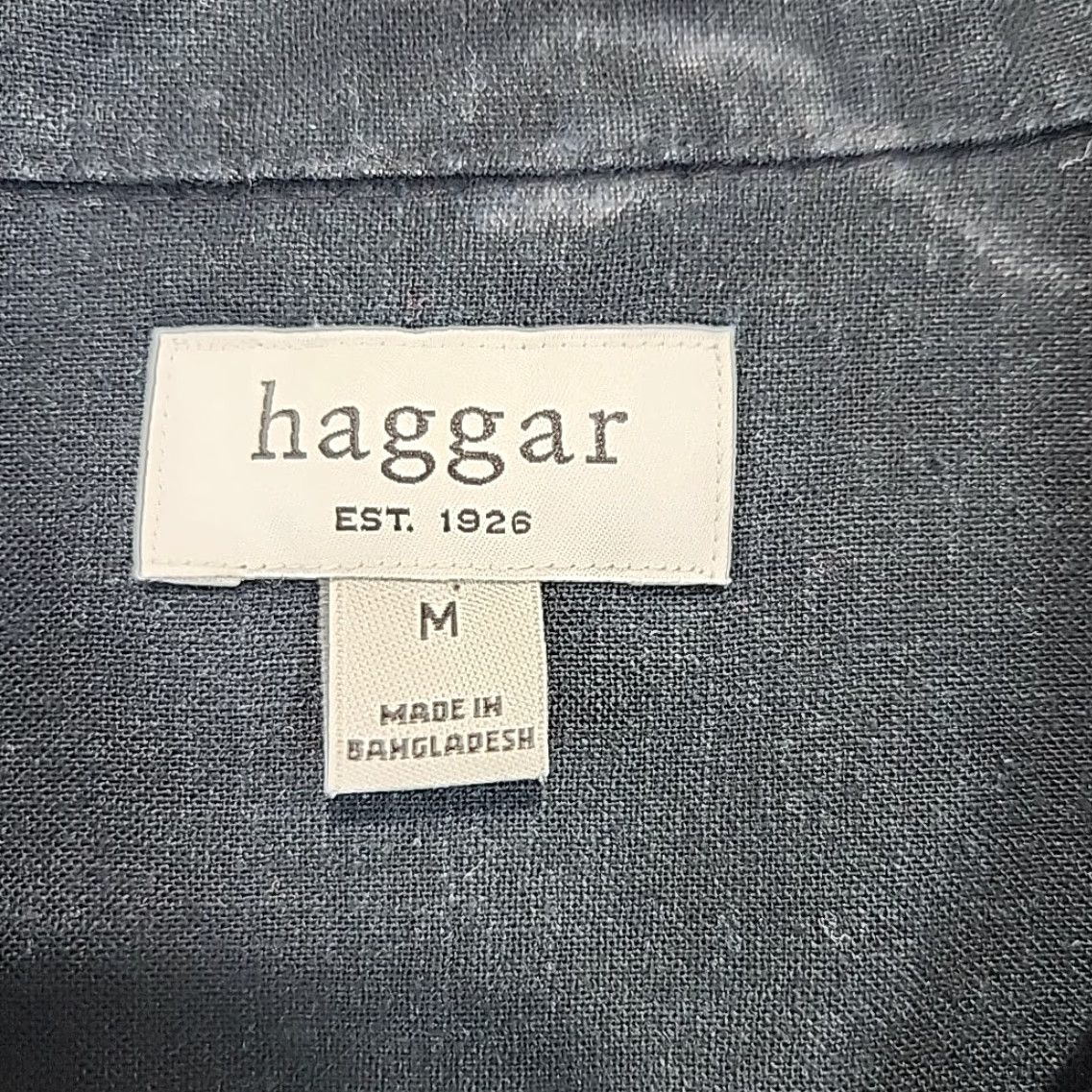Haggar Haggar Mens Shirt M Black Stripe Linen Blend Short Sleeve Button-Up Beach Size US M / EU 48-50 / 2 - 5 Thumbnail