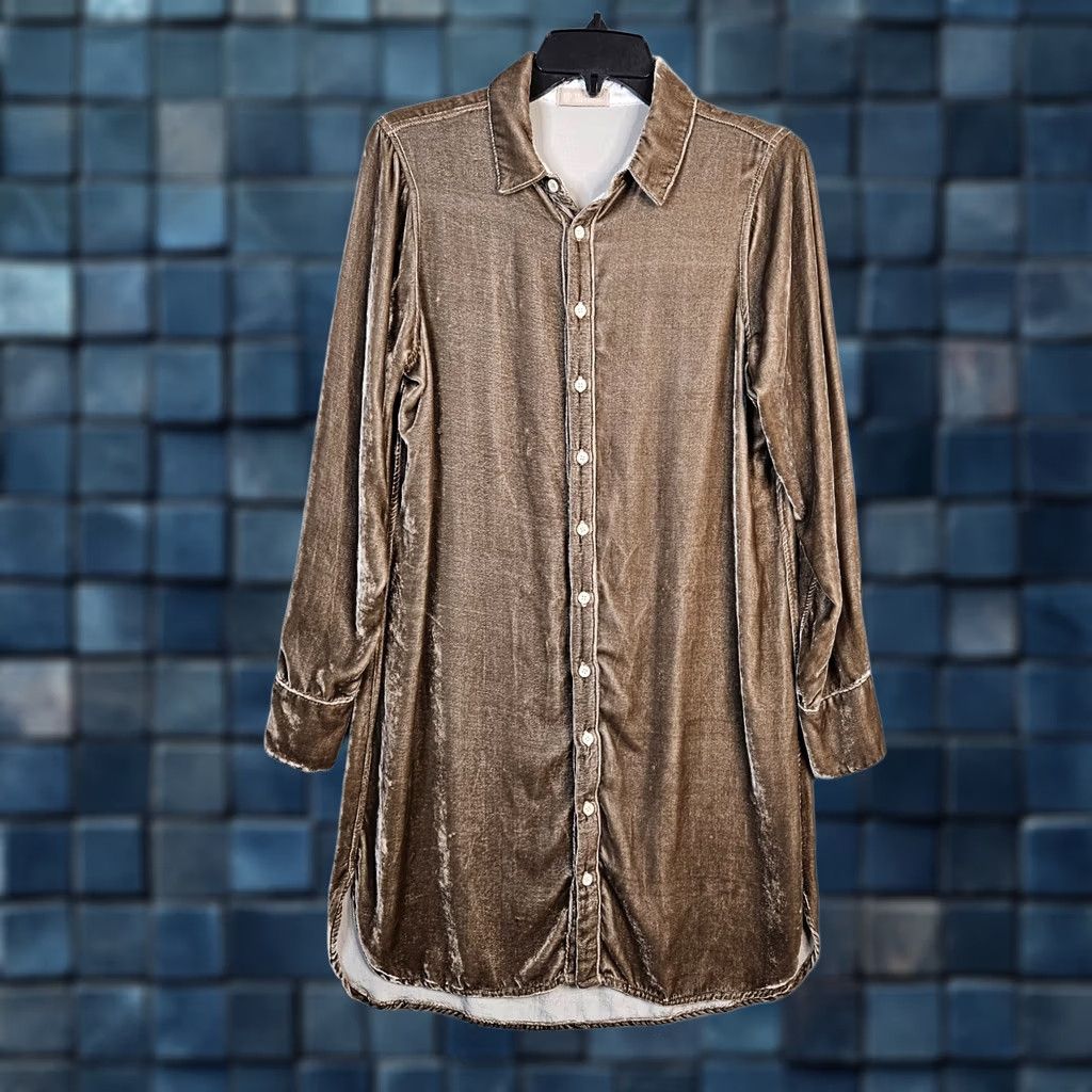 Velvet CP Shades Women’s Brown Velvet Button Up Long Sleeve Tunic Mini Dress XS Regular Womens Buttons Up Velvet Tunic Dress Brown Size XS Size XS / US 0-2 / IT 36-38 - 1 Thumbnail