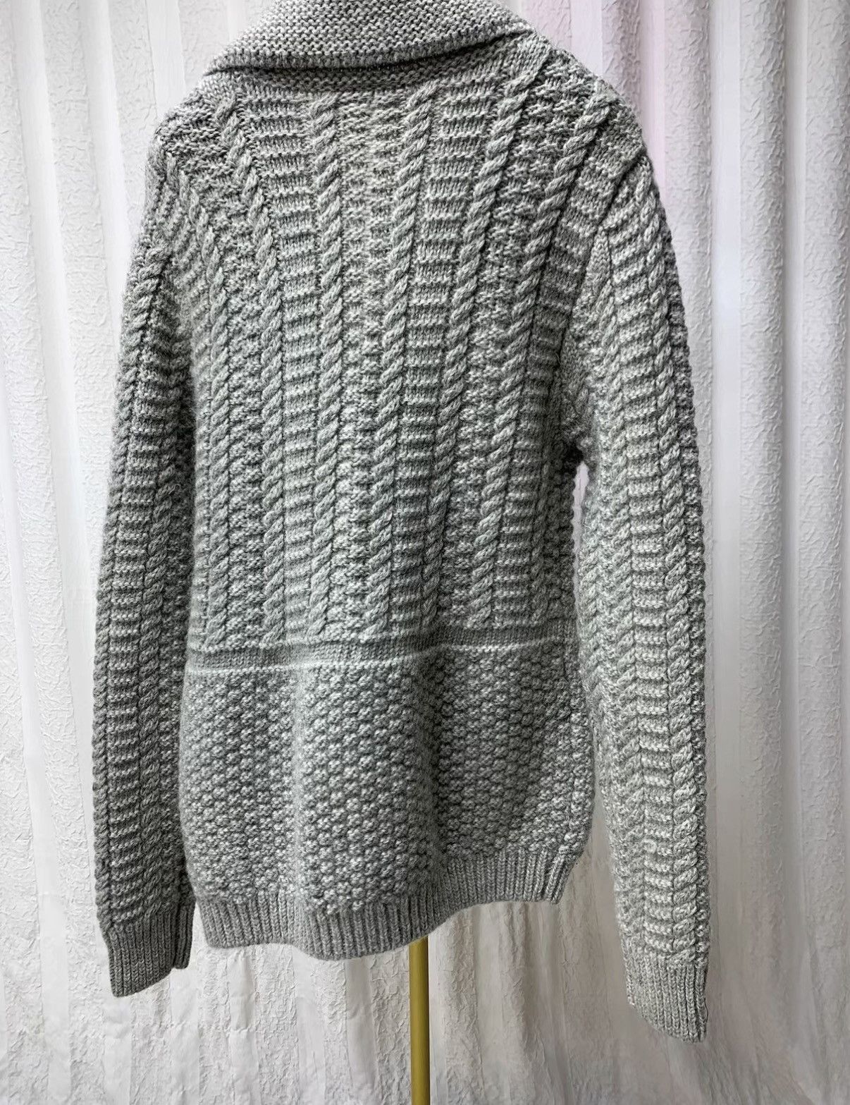 Brunello Cucinelli BRUNELLO CUCINELLI Grey Shawl Collar Cable Knit Heavyweight Size US M / EU 48-50 / 2 - 5 Thumbnail