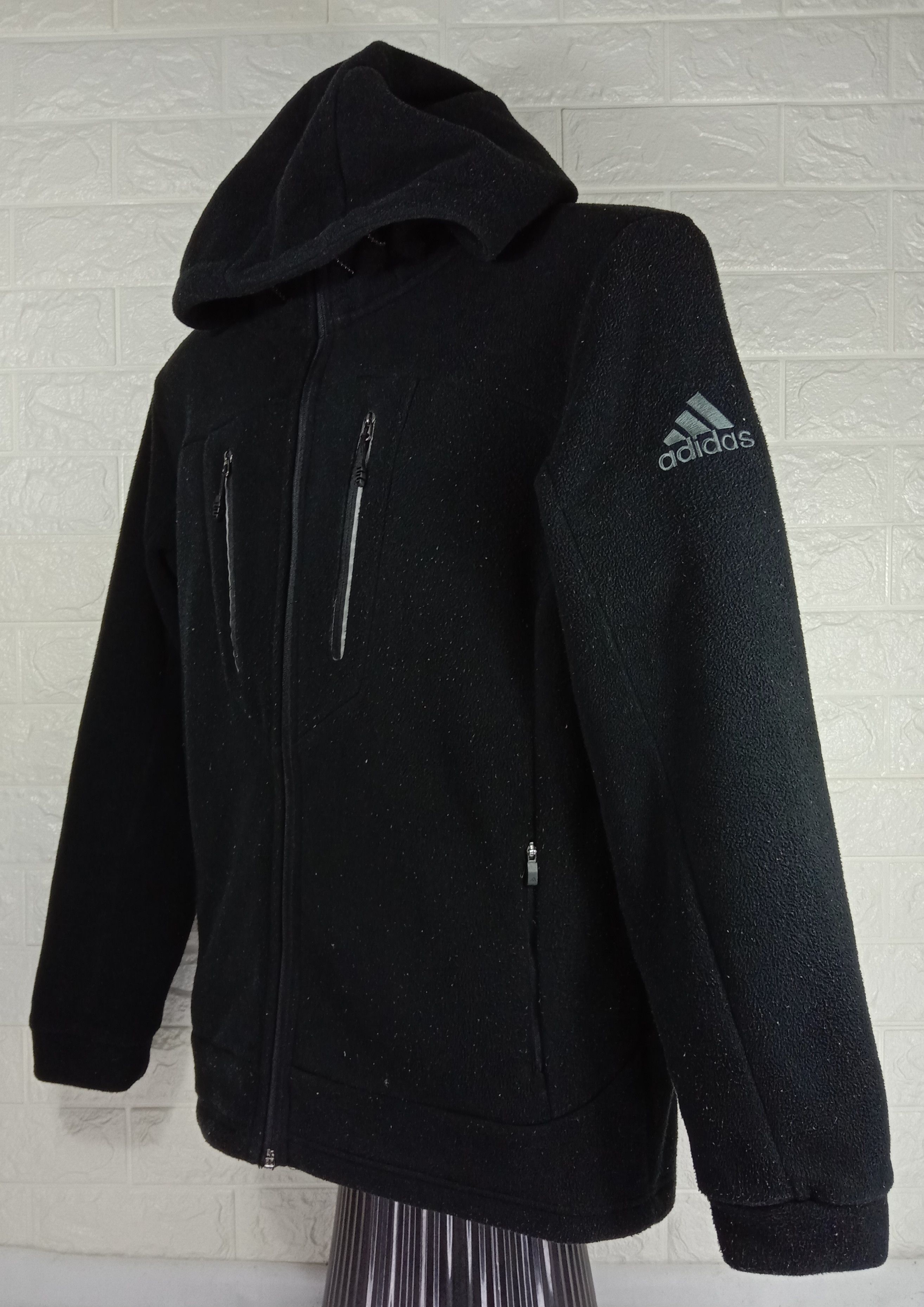 Adidas Vintage Adidas Hoodie Zipper Black Fleece Jacket Size US L / EU 52-54 / 3 - 3 Thumbnail