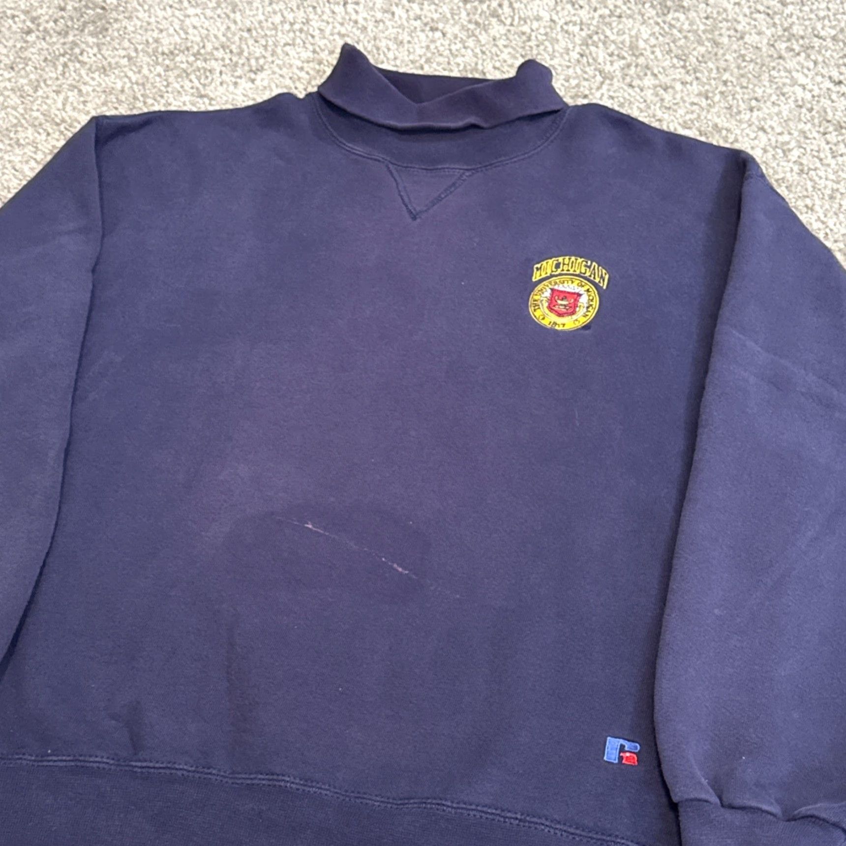 Russell Athletic VINTAGE 90s Russell Athletic Michigan Wolverines Turtleneck Sweatshirt L Mens Blue Shirt Size US L / EU 52-54 / 3 - 4 Thumbnail