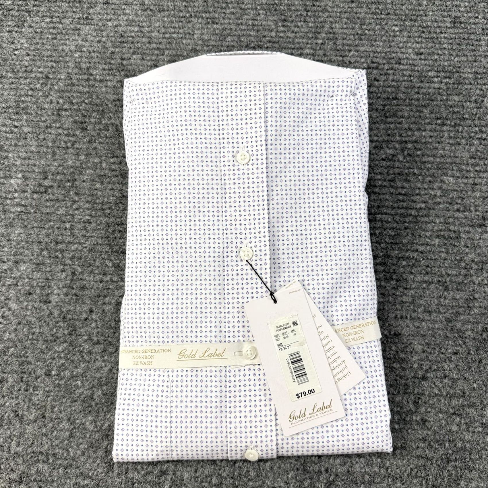 Roundtree & Yorke VINTAGE Roundtree & Yorke Gold Label Shirt Mens 18 36/37 Tall White Geometric Non-Iron Purple Accent Mens Size US XXL / EU 58 / 5 - 5 Thumbnail
