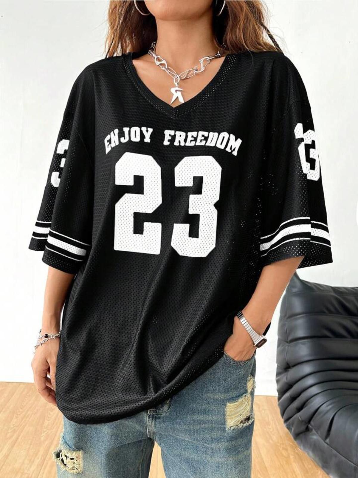 Other Black and White Enjoy Freedom Mesh Numbered 23 Jersey Size L / US 10 / IT 46 - 1 Thumbnail