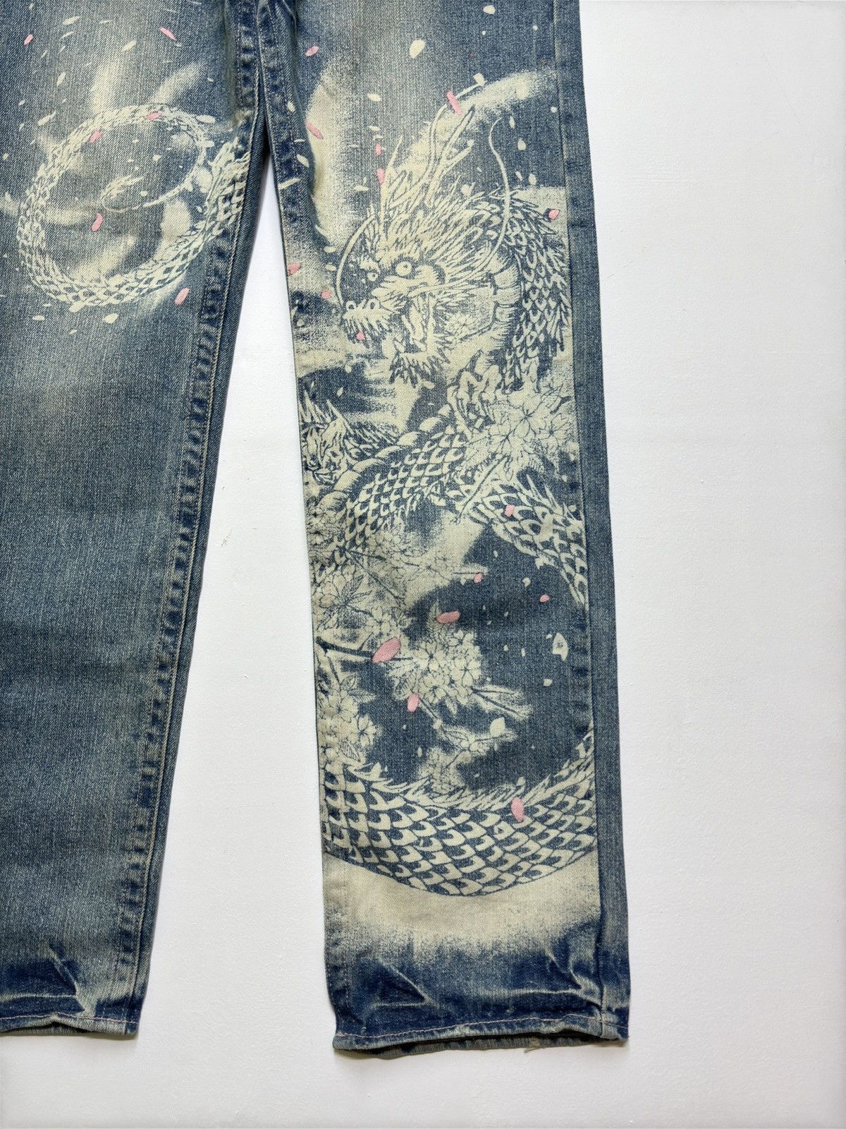 Hysteric Glamour Rare Karakuri Tamashi Sukajan Acid Wash Paint Splash Dragon Size US 32 / EU 48 - 7 Thumbnail