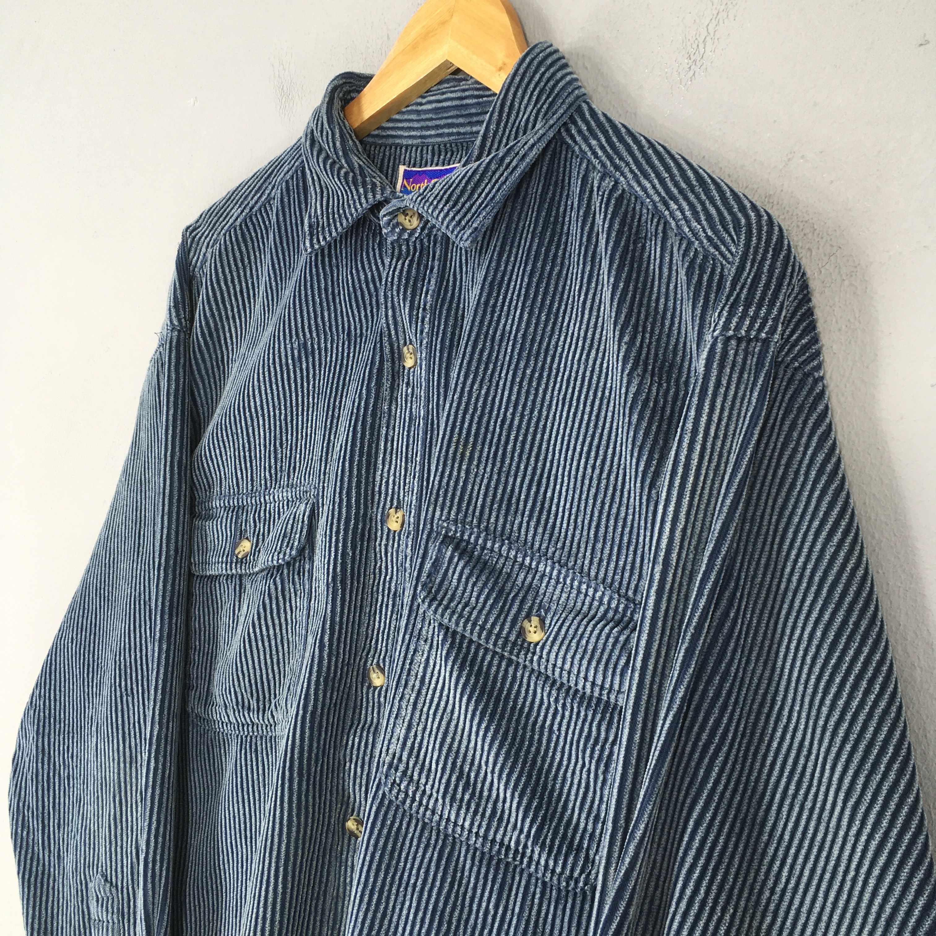 Vintage Vintage North Crest Corduroy Blue Shirt Large Size US L / EU 52-54 / 3 - 3 Thumbnail