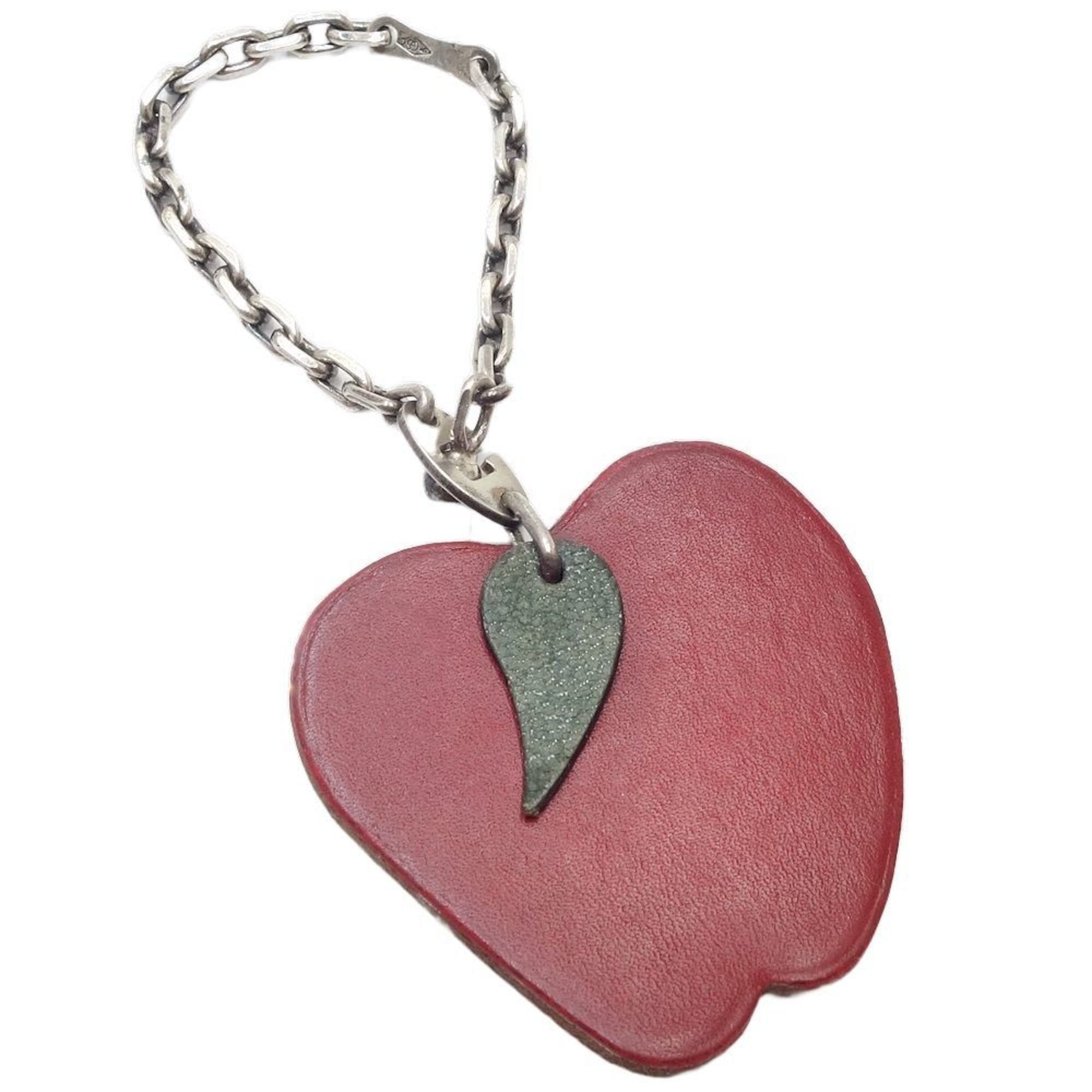 image of Hermes Fruit Charm Apple Keychain Leather Red 083882, Women's