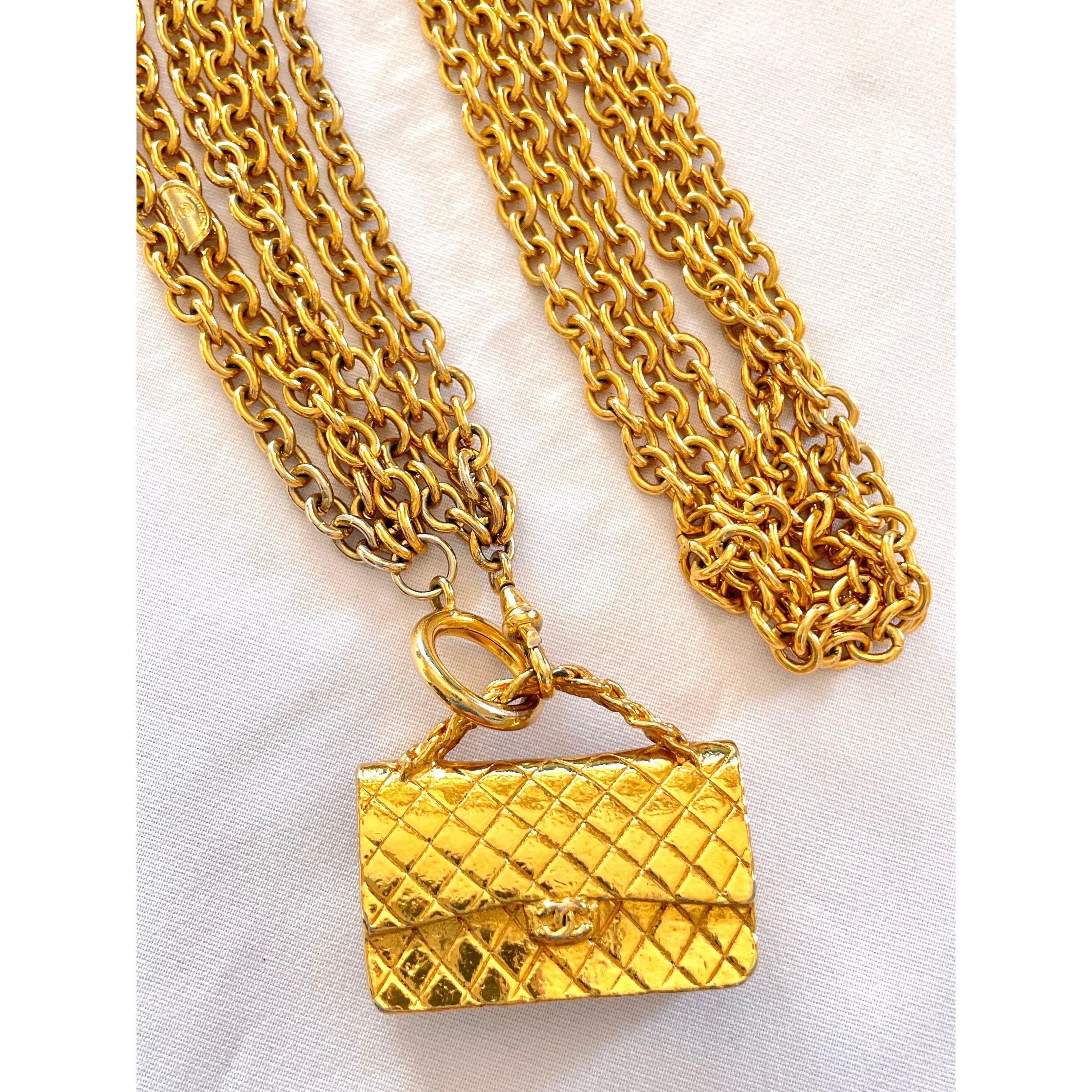 Chanel Vintage CHANEL golden triple chain necklace with bag top Size ONE SIZE - 2 Thumbnail