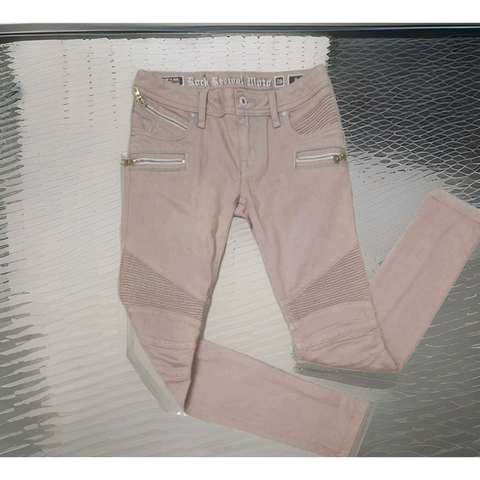 Rock Revival Rock Revival Moto Skinny Gaby Zipper Pockets Distressed 26 Size 26" / US 2 / IT 38 - 2 Thumbnail