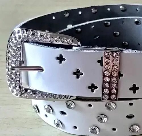 Japanese Brand Punk Hippie Glitter Diamond Leather Belt For Men And Women Size ONE SIZE - 3 Thumbnail
