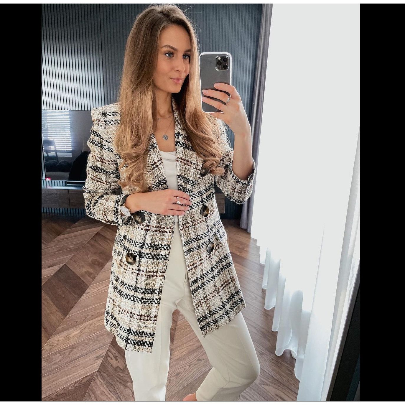 Zara ZARA Wool-Blend Double Breasted Plaid Blazer NWT Size L / US 10 / IT 46 - 15 Thumbnail