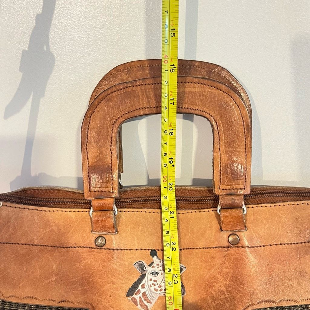 Vintage Vintage African Sisal Market Woven Bag Leather Handles & Str Size ONE SIZE - 5 Thumbnail
