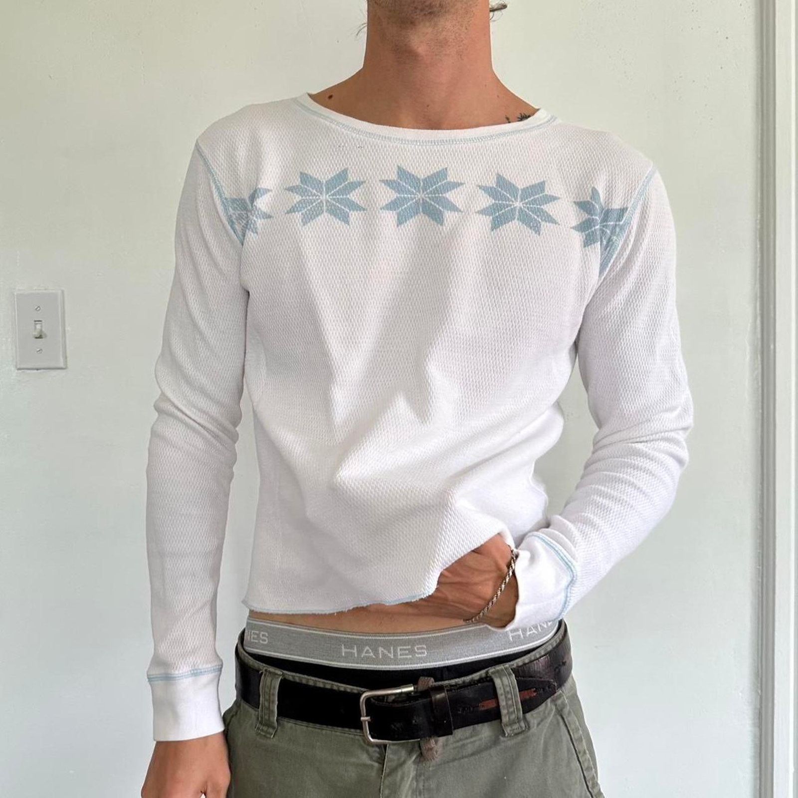 Gap × Vintage Vintage Y2K GAP Snowflake Ski Thermal Waffle Raw Longsleeve Size M / US 6-8 / IT 42-44 - 6 Thumbnail
