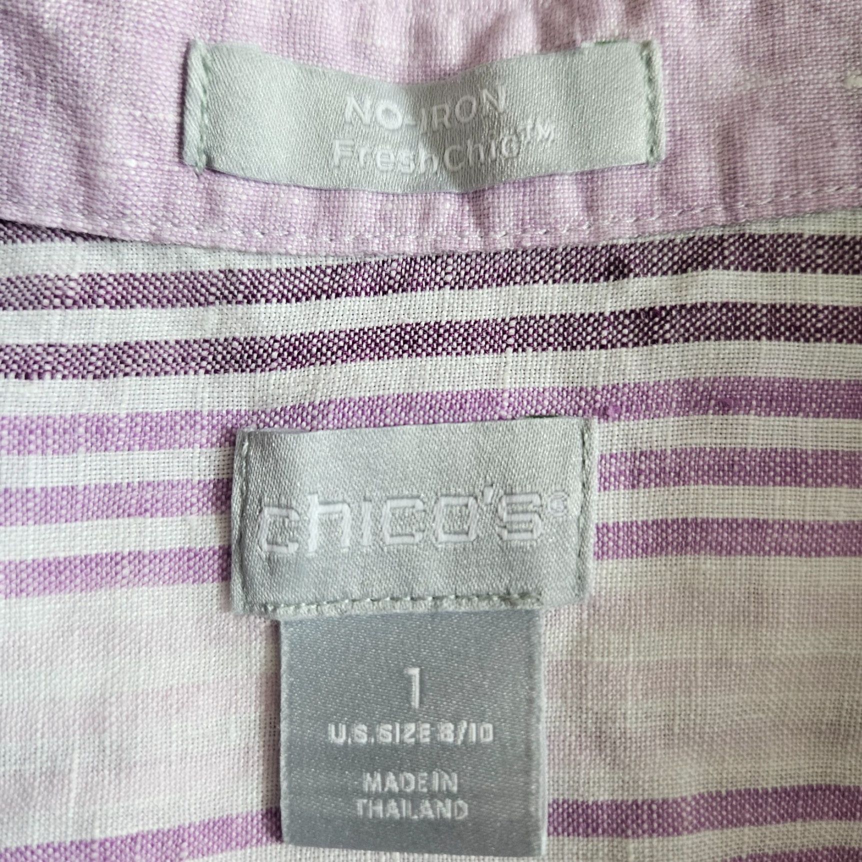 Vintage Chico's Womens No Iron Button Up Top Sz M Purple Stripe 3/4 Sleeve Linen Shirt Adult Medium Womens Size M / US 6-8 / IT 42-44 - 5 Thumbnail