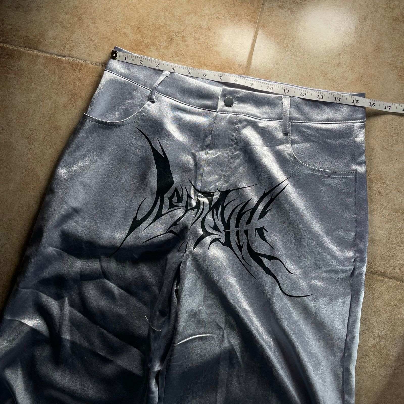 Japanese Brand Gothic Crotch Print Silver Baggy Pants Size US 30 / EU 46 - 7 Thumbnail