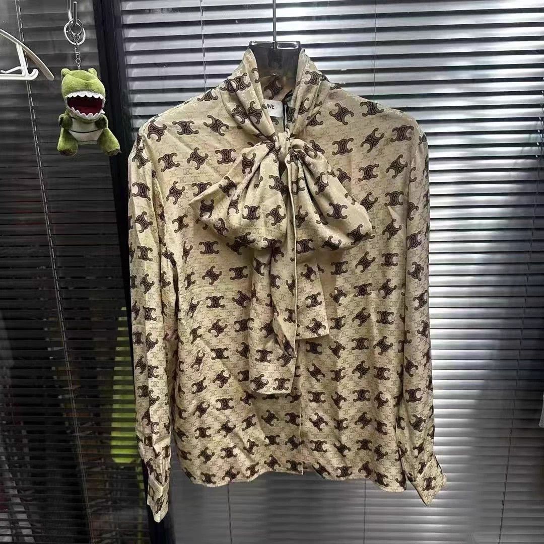 Celine Celine Triumph Allover Print Bow Shirt Women's NWT Size XS / US 0-2 / IT 36-38 - 1 Thumbnail