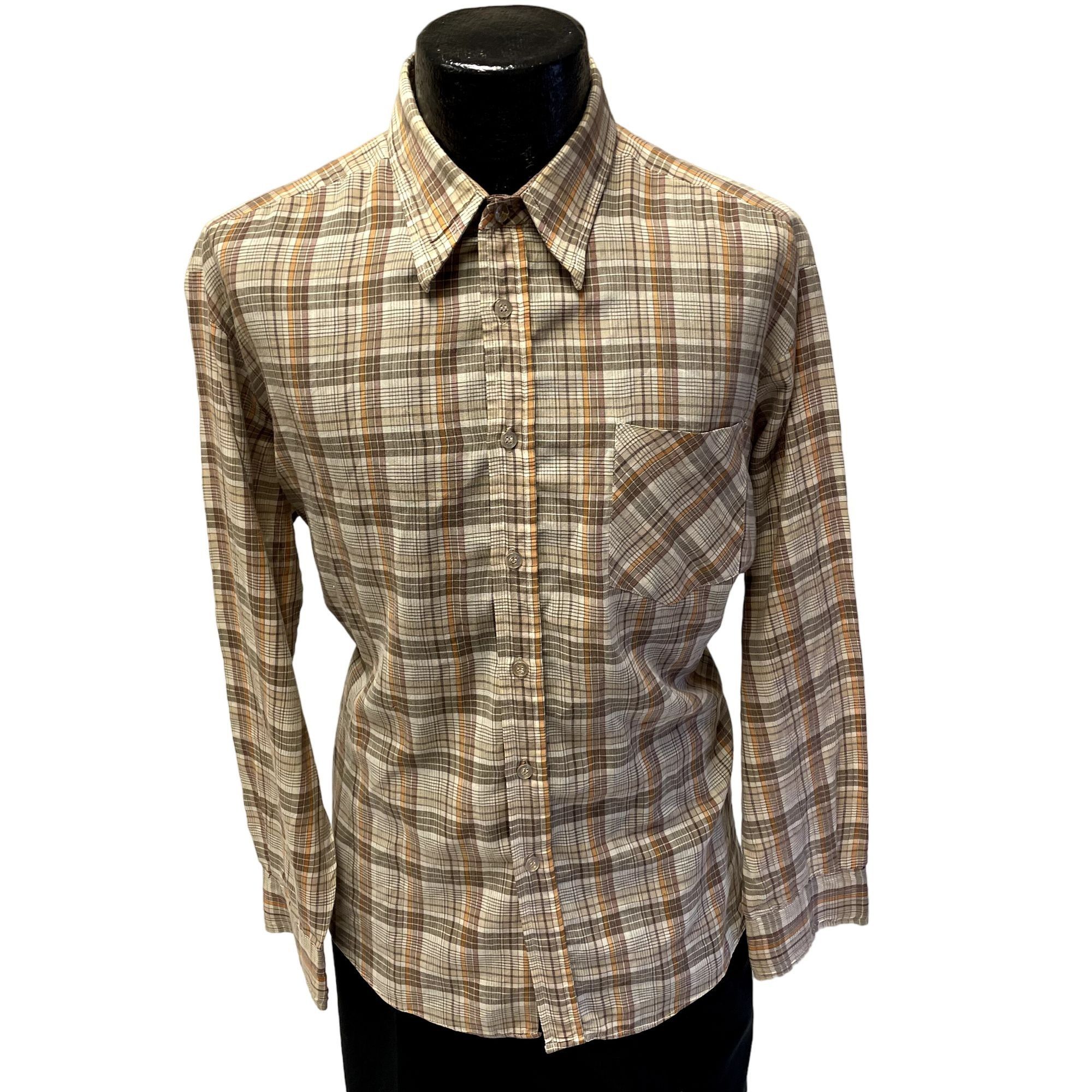 60's Wedgefield Brown Orange PLAID MoD ULTRA THIN Shirt L