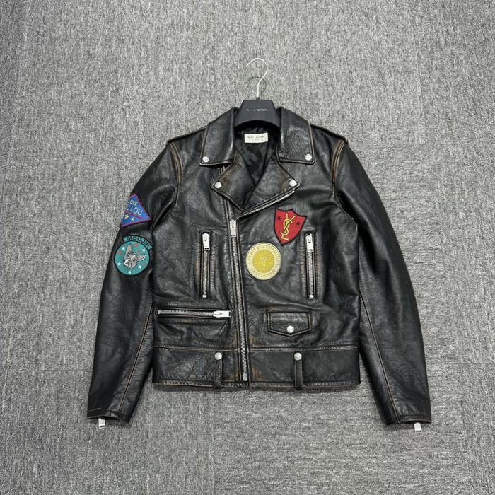 Ysl patch sales leather jacket