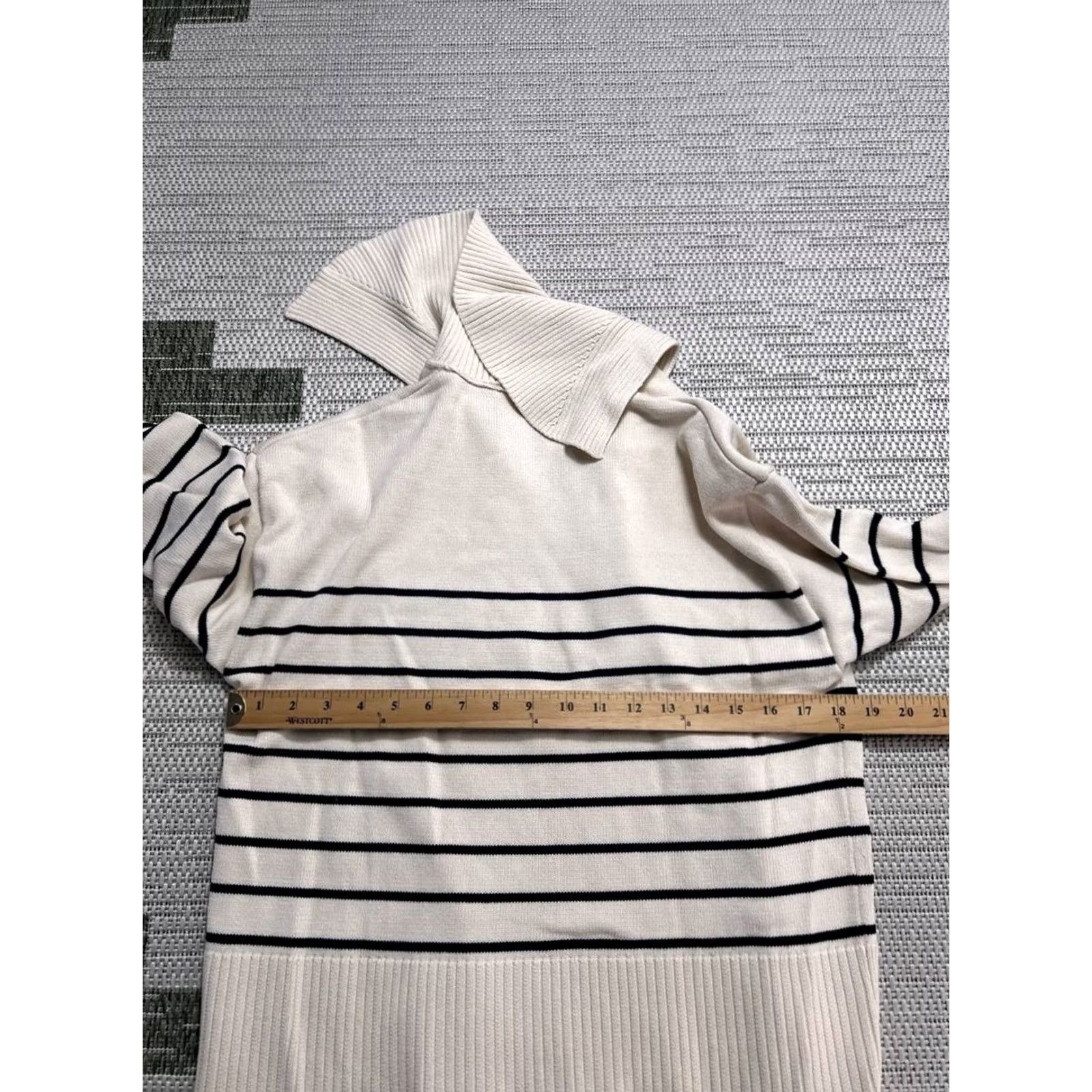 Zara Zara Polo Sweater Womens Small Beige Oversized Striped Knit Warm Cozy Pullover Shirt Knit Casual Women's Fashion, City, Preppy, Modern Size S / US 4 / IT 40 - 6 Thumbnail