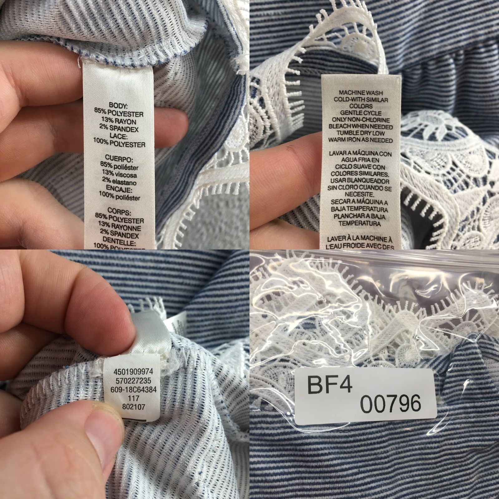 Vintage Chicos Blouse Top Womens 2P Petite Blue White Stripe Bell Sleeve Lace Hem Shirt Adult Regular Blue White Stripe Bell Sleeve Lace Hem Size XS / US 0-2 / IT 36-38 - 9 Thumbnail