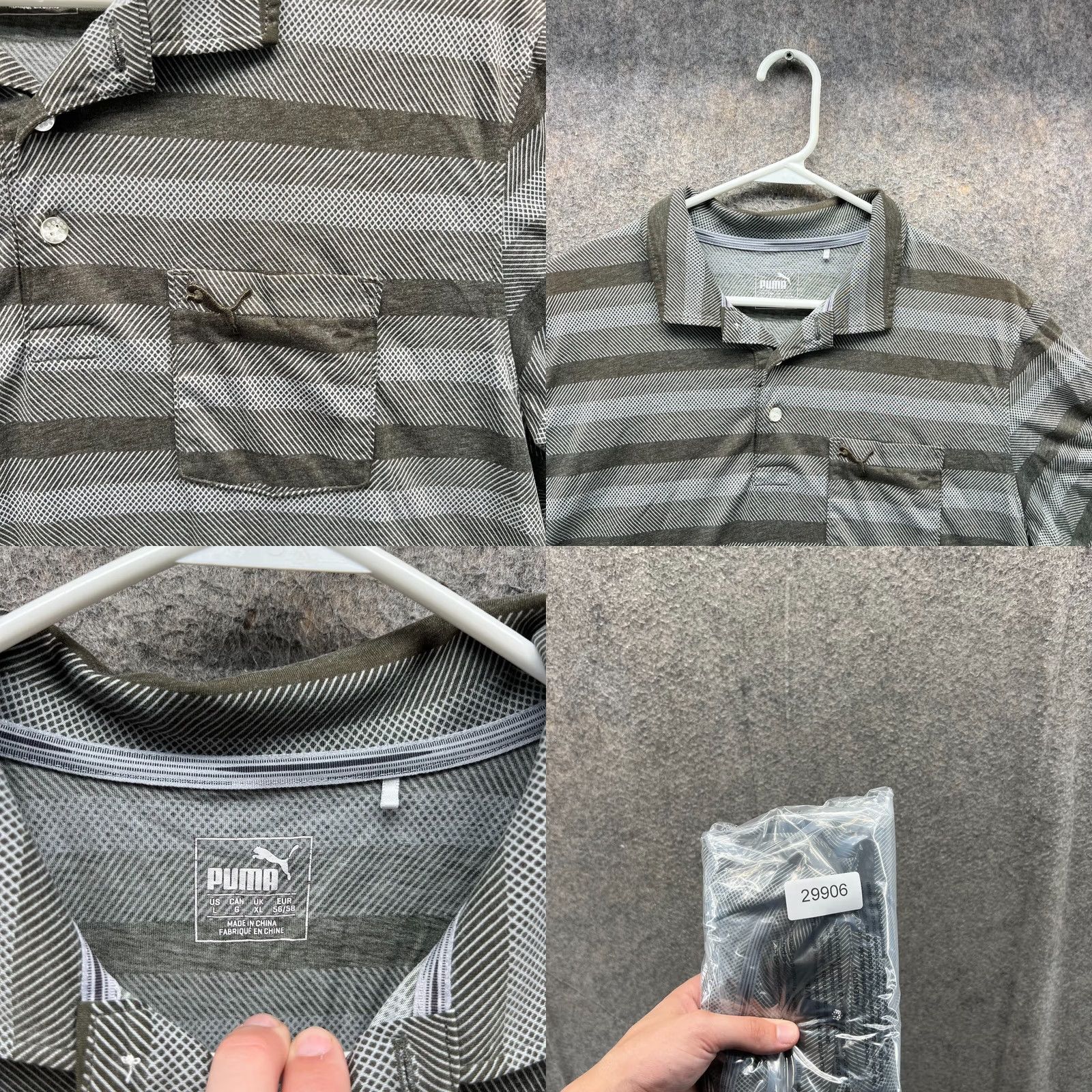 Puma VINTAGE Puma Polo Shirt Mens Large Gray Stripes Golf Preppy Performance Stretch Shirt Size US L / EU 52-54 / 3 - 8 Thumbnail