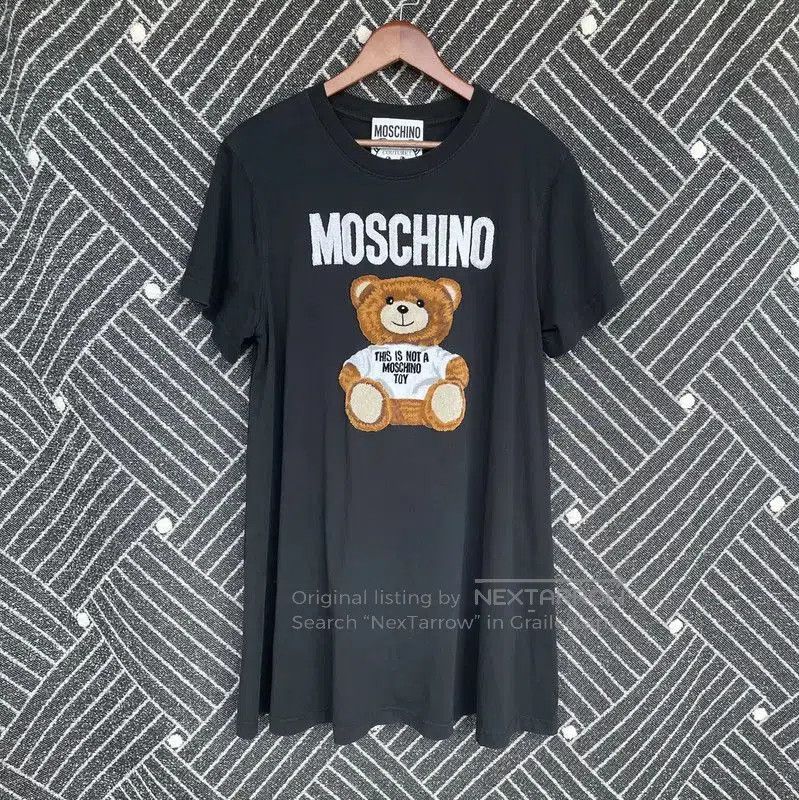 Moschino Moschino Black Cotton Dress with Bear Graphic . Size S / US 4 / IT 40 - 1 Thumbnail
