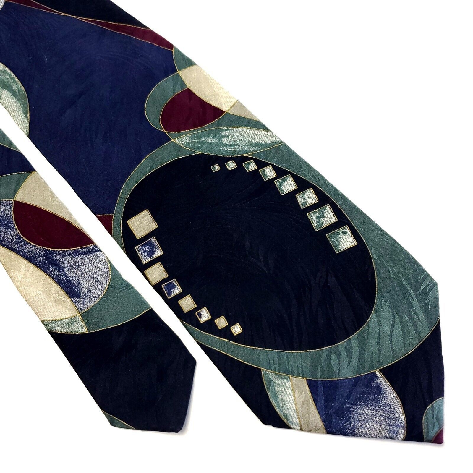 Designer Studio 54 Tie Rack Black Green Blue Abstract Jacquard Print Size ONE SIZE - 1 Thumbnail