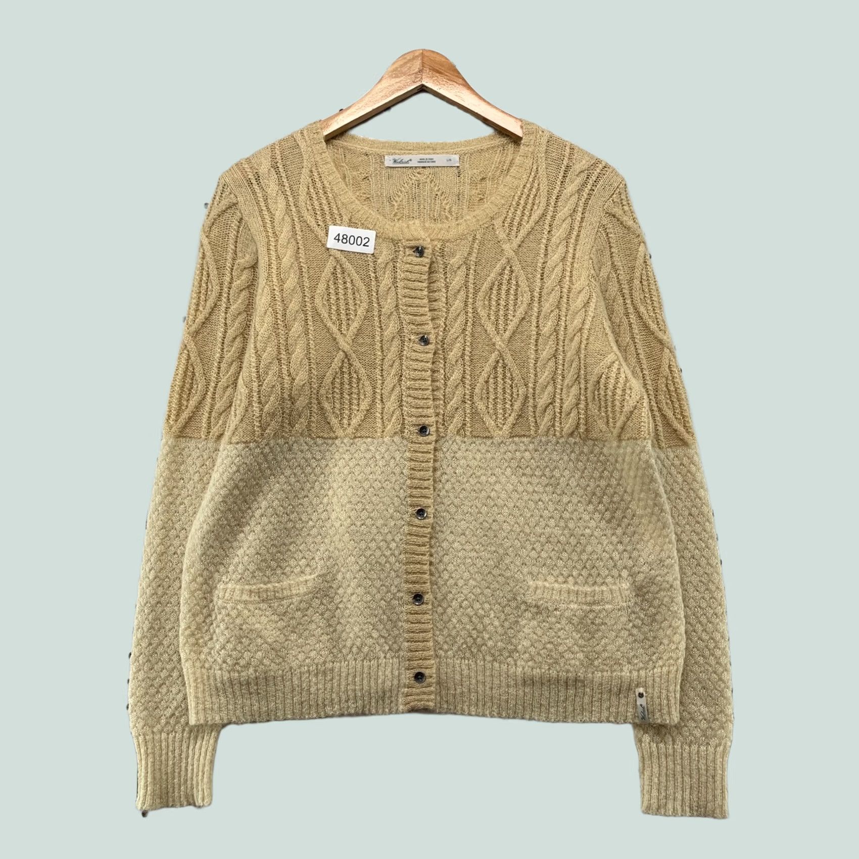 Vintage Woolrich Wool Mohair Cardigan Sweater Womens Large Beige Cable Knit Two Tone Size L / US 10 / IT 46 - 1 Thumbnail