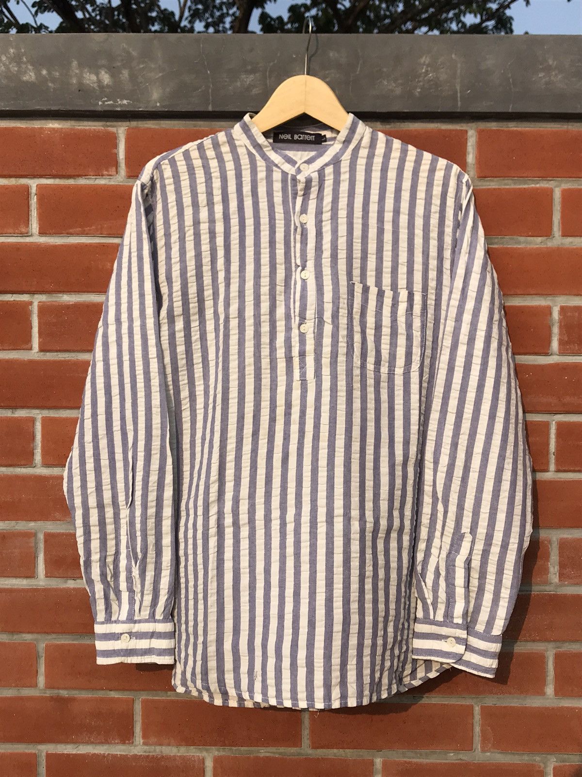 Neil Barrett × Vintage Neil Barrett Granddad blue Stripes long sleeves shirt m Size US L / EU 52-54 / 3 - 17 Thumbnail