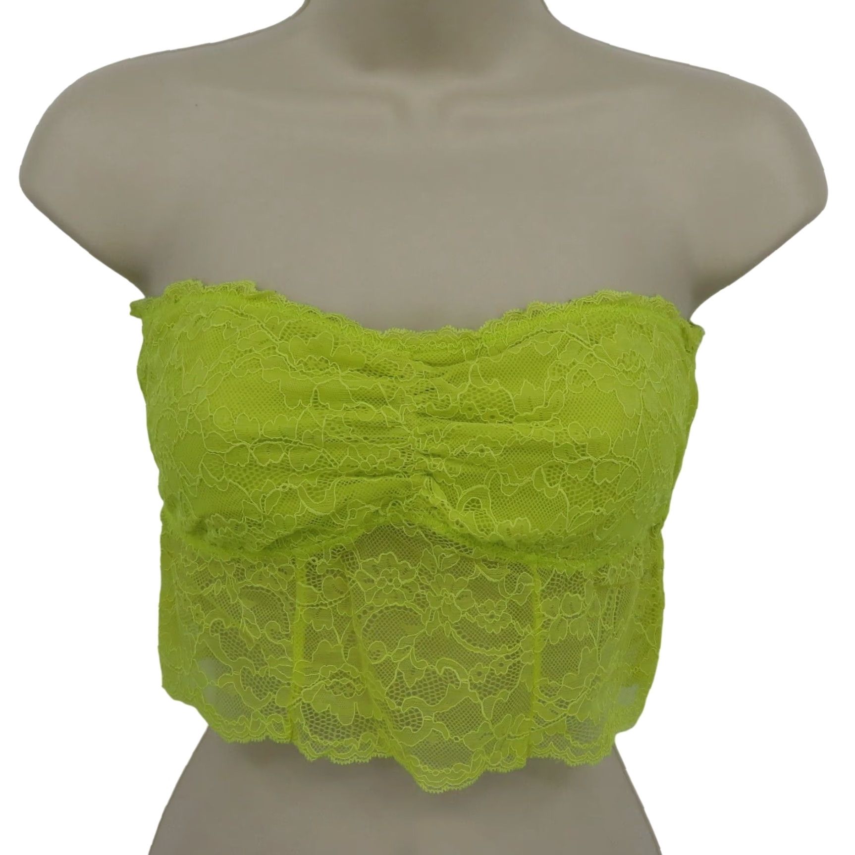 American Eagle Outfitters American Eagle Outfitters Women M Yellow Floral Lace Strapless Bandeau Bra Bralette Wireless N/A Size ONE SIZE - 2 Thumbnail