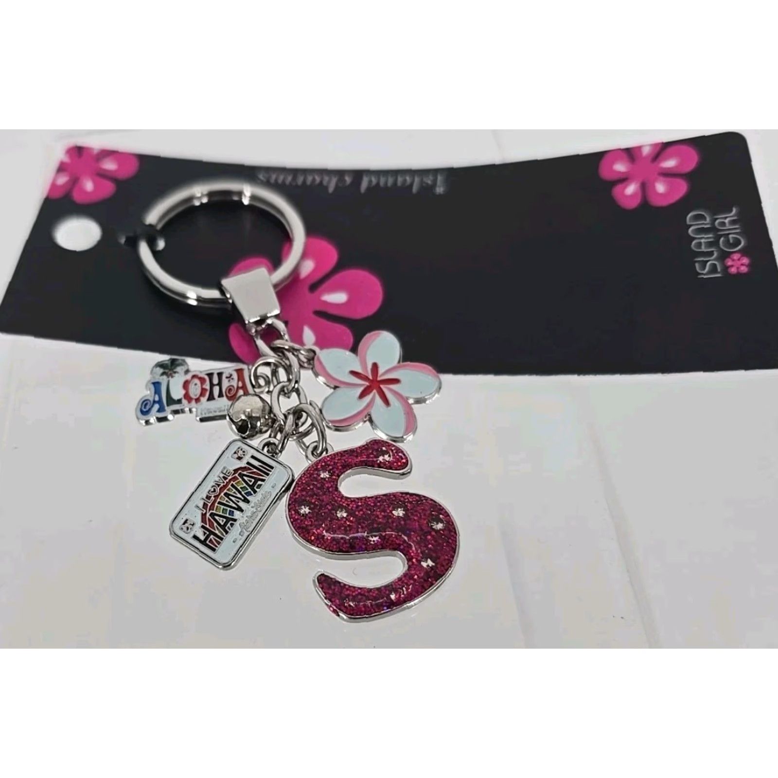 ALOHAS Aloha NWT Keychain Shirt Island Girl Island Charms Aloha I Love Hawaii Hibiscus Multicolor 3.5 in Monogram J Keychain Colorful Size ONE SIZE - 3 Thumbnail
