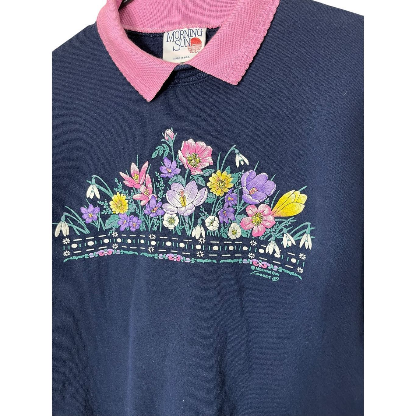 Other Vintage Morning Sun 90s Grandmacore Flower Print Crewneck Sw Size L / US 10 / IT 46 - 2 Thumbnail