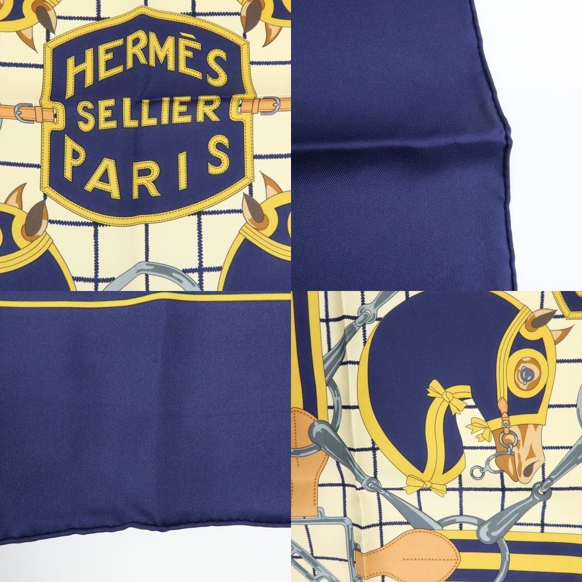 Hermes Hermes Carre 70 Tattersalles Silk Scarf Navy Size ONE SIZE - 4 Thumbnail