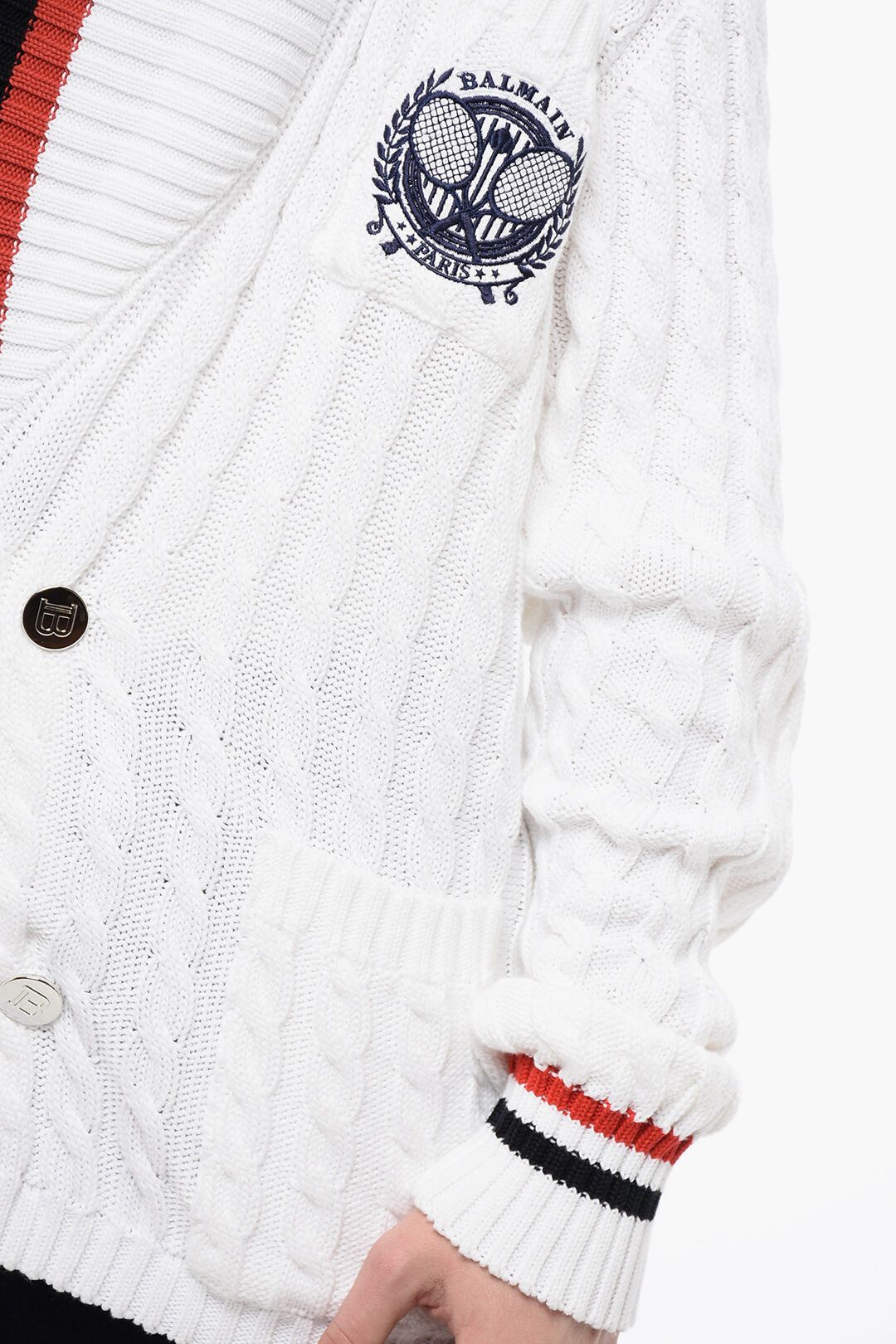 og1mm0325 Double-breasted Cable Knit Cotton Cardigan White Menswear