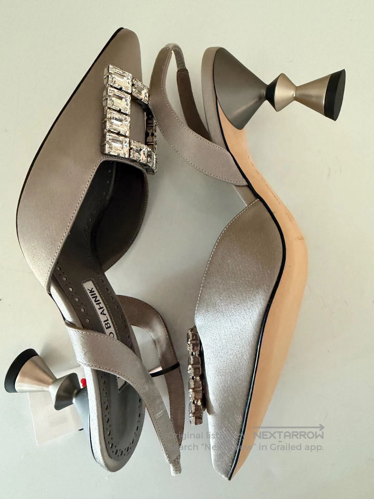 Japanese Brand Manolo Blahnik Champagne Satin Heel Sandals. Size US 6 / IT 36 - 7 Thumbnail