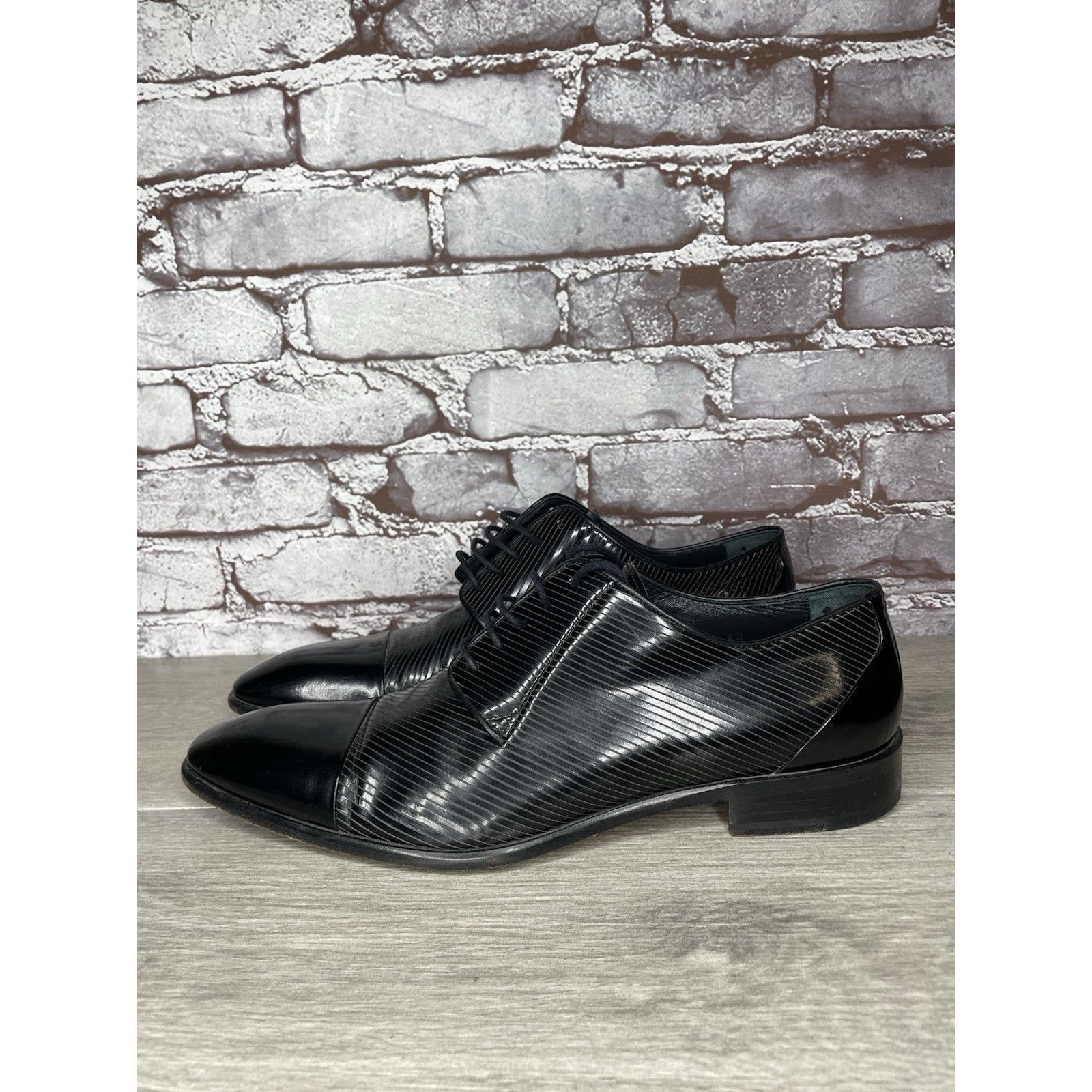 Other F. Crunell Vero Cuoio Black Leather Cap Toe Designer Dress S Size US 9 / EU 42 - 16 Thumbnail